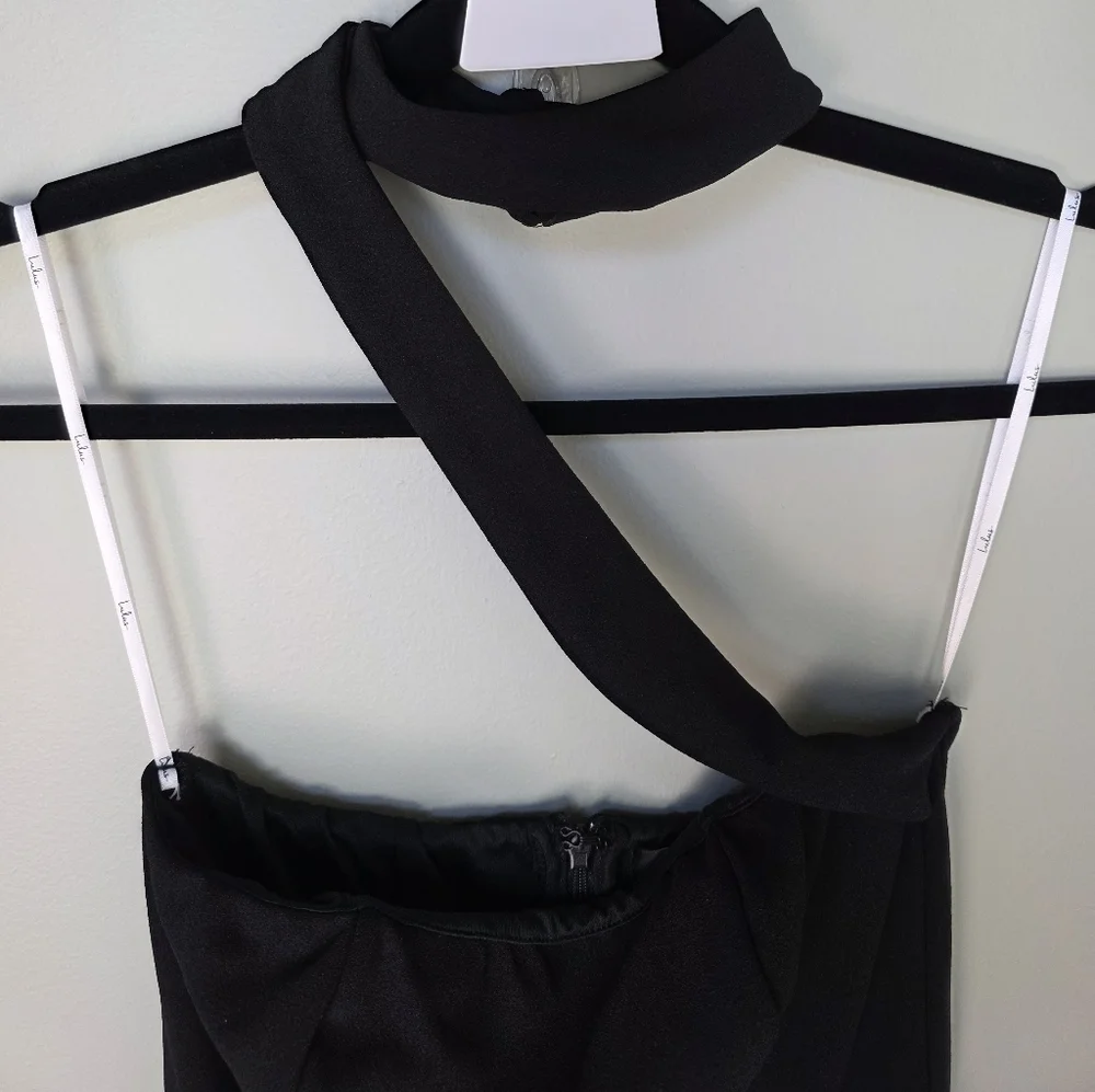 Lulus S Seraphina Black Asymmetrical Column Maxi Dress, Size S